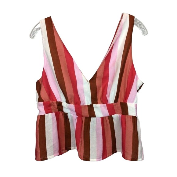 Francesca's Miami Top  Womens L  NWT  Red Striped V-Neck Empire Waist Crop Shirt - Picture 2 of 6